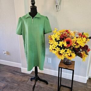 Womens Polo Collar/ Zip Up Mini Dress Geometric Pattern Size 2XL Green